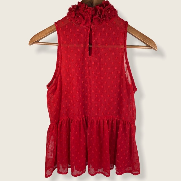 Zara Red Embellished High Collar Peplum Blouse - Picture 2 of 7